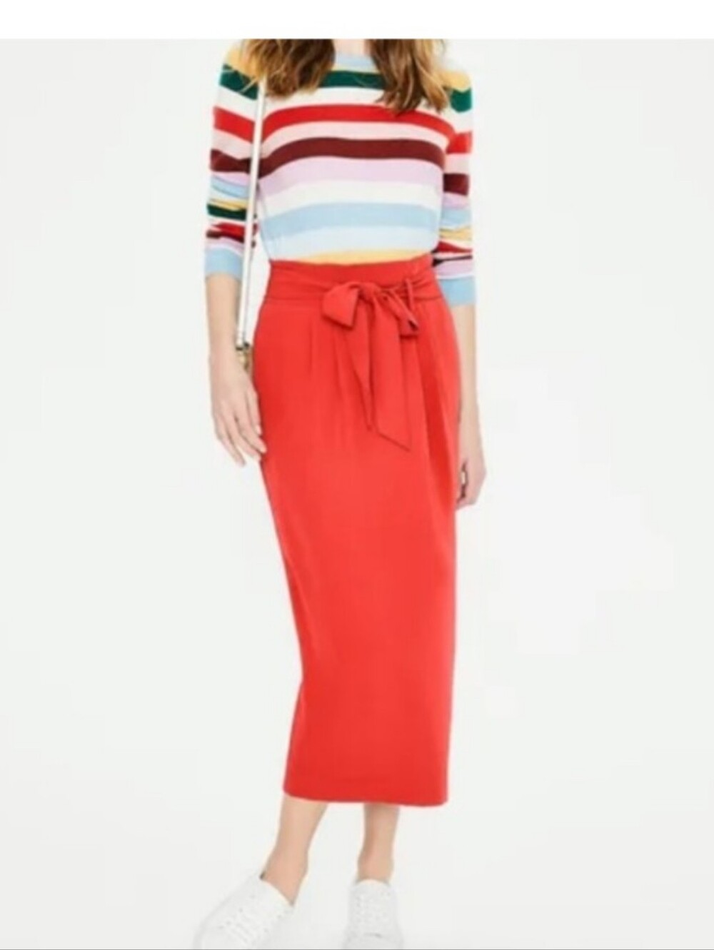 Boden Melina Red Tie-Waist Midi Skirt